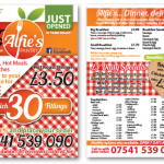 Menu come leaflets design for Alfie's in Gateshead